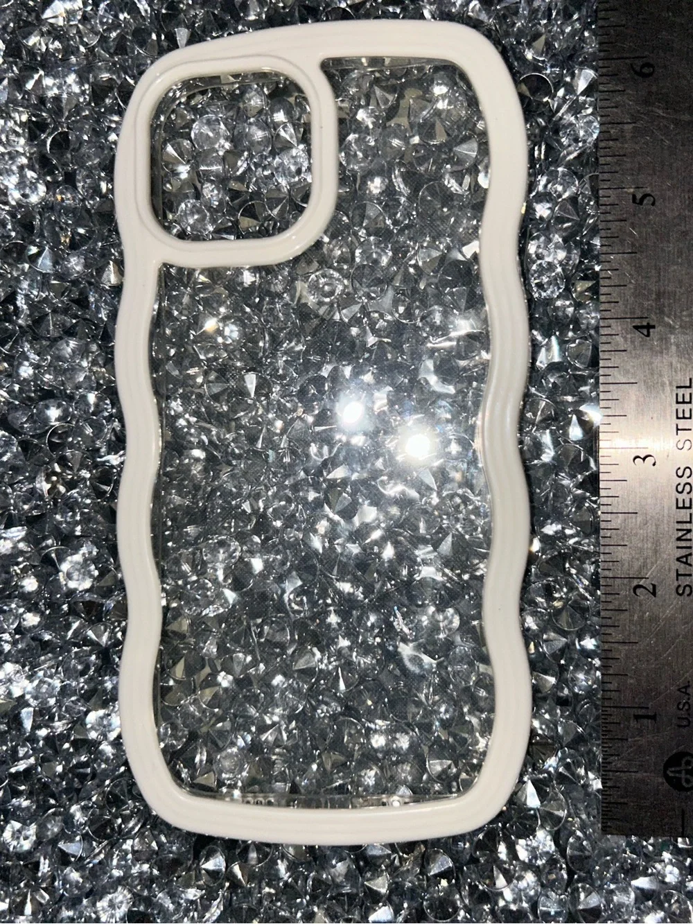 iPhone 15 Clear Glitter Wave Phone Case with White Trim